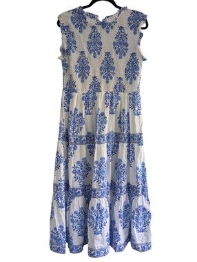 Farylina Floral Blue White Smocked Dress